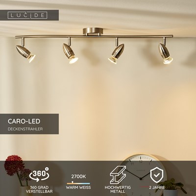 Lucide CARO-LED - Deckenstrahler - LED - GU10 - 4x5W 2700K - Chrom Matt